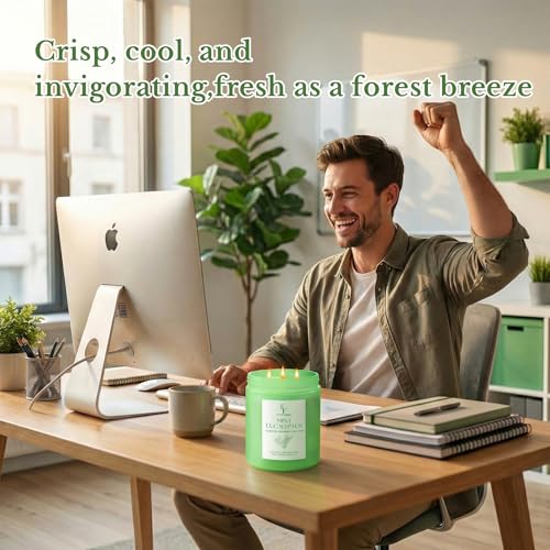 Image of Mint Eucalyptus Large Scented Candle, 3-Wick 22oz Long Lasting Scented Candle, Natural Soy Wax Aromatherapy Candle for Home, Candle Gifts for Women Men