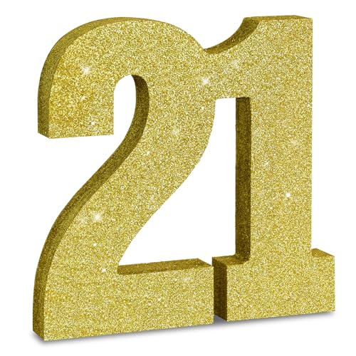 Image of TONIFUL 21st Birthday Decoration for Men and Women,21st Anniversary Decoration,Glod Glitter 21st Birthday Centerpieces for Party Decoration,Number 21 Centerpiece Table Decoration