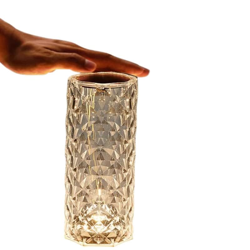Crystal Diamond Pattern LED Lamp, Touch Activated Color Changing Light, 9cm x 21cm (3.54 x 8.27 inch), Rose Gold and Clear Glass Design