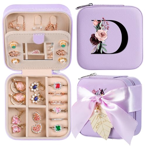 AYGXU Travel Jewelry Cases, Graduation Gifts for Girls, High School Graduation Gift, Small Jewelry Travel Case, Small Jewelry Box, Initial D Purple