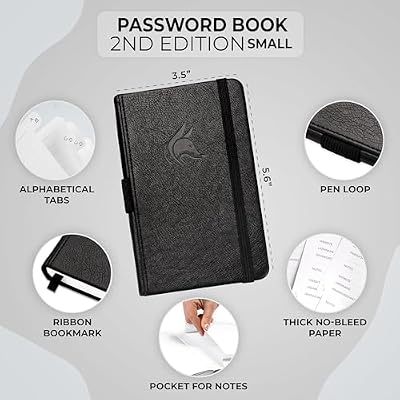 Clever Fox Password Book 2nd Edition Small Pocket Password Keeper with Alphabetical Tabs Internet Address Notebook & Login Details Organizer Journal 3.5x5.6 (Black)