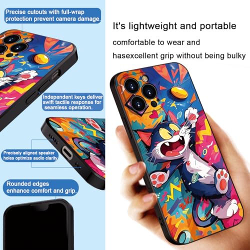 Whimsical Doodle Cat Case for iPhone 16 Pro Max - Playful Cartoon Silicone Protective Cover for Girls & Women (B1-Cartoon Cute cat)
