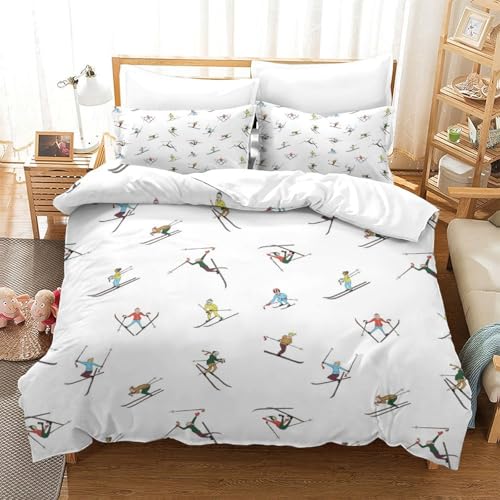 Housse de couette 200x200 ski parure lit microfibre douce 3D - 3
