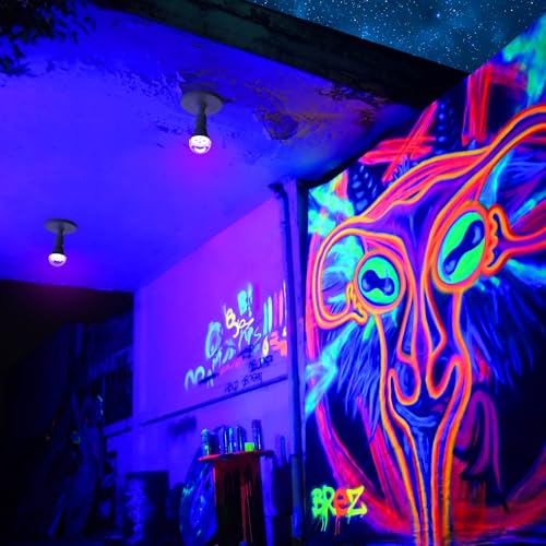 Onforu 2er Schwarzlicht Glühbirne, E27 UV Birne 9W Glühlampe, 385-400 nm UVA Level Schwarzlichtlampe, Black Light Bulb, UV Beleuchtung Partylicht für Party, Keller, Disco, Club, Bar, Neonfarben