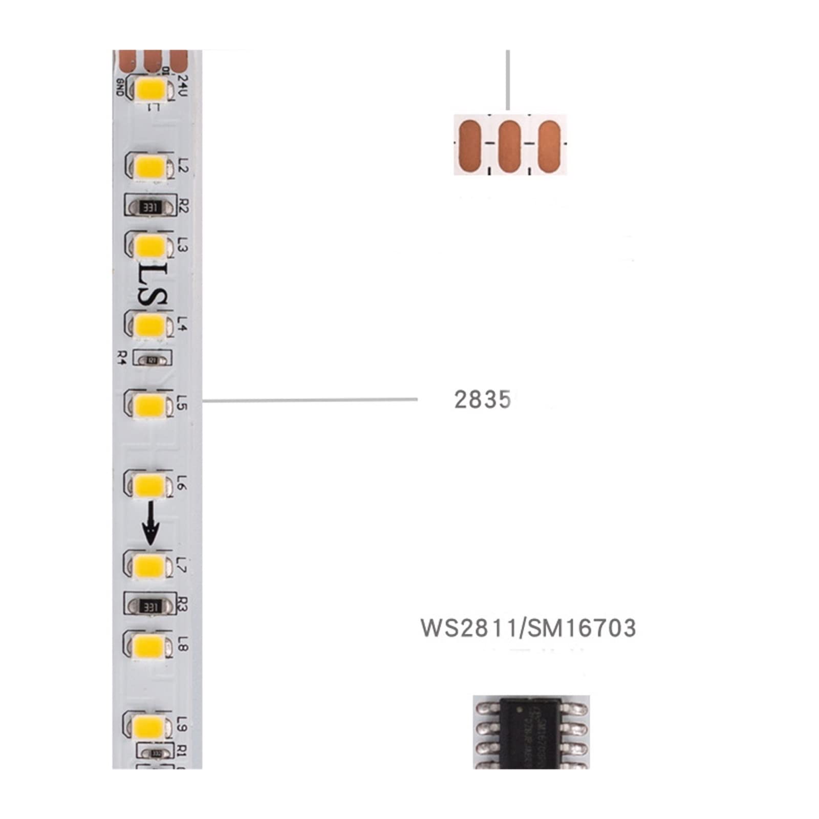 Tira de Luces Led direccionable de 24V SMD 2835 IC WS2811 120Leds/m 5M 10M 24 V Cinta de voltios Tira de Luces Led direccionable frío cálido Blanco Natural(Nature White 4500K)