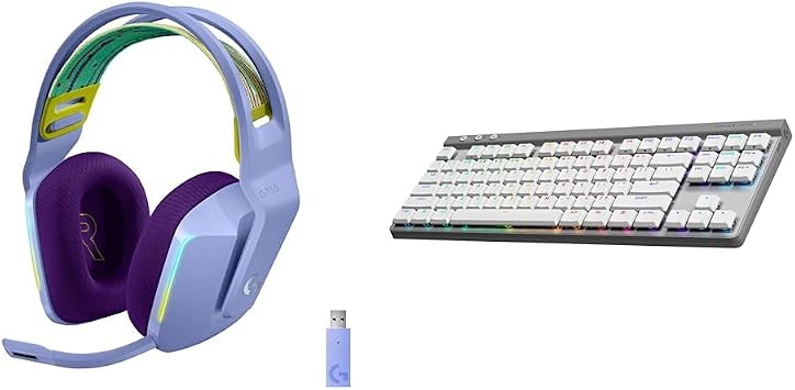 Logitech G733 Wireless Gaming Headset Lilac + G515 TKL Wireless Gaming Keyboard Tactile, White Bundle