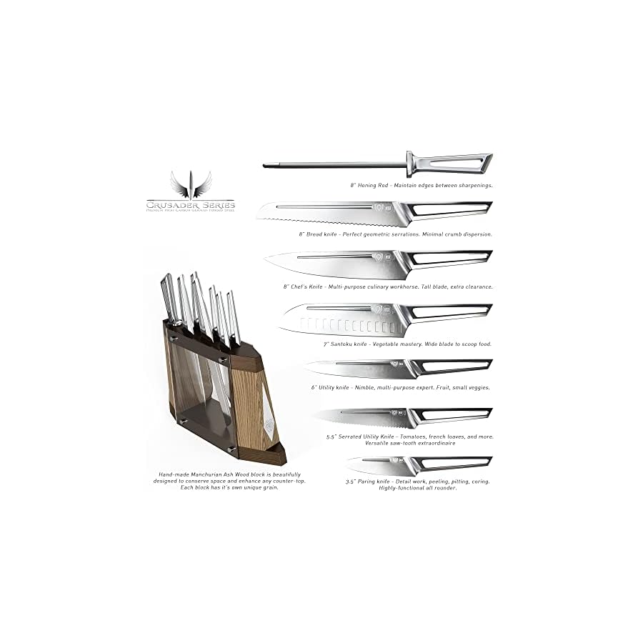Dalstrong-8-Piece-Knife-Block-Set-Crusader-Series-Forged-High-Carbon-German-Stainless-Steel-wMagnetic-Sheath-NSF-Certified DALSTRONG Knife Block Set - 8 Piece - Crusader Series - Forged High-Carbon German Stainless Steel - Manchurian Ash Wood Block Stand - Professional Kitchen Set - Knife Set - NSF Certified