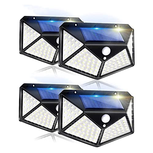 HORKEY Lamparas Solares Externas con 100 LED Luces, Paquete de 4, Jardin Exterior 270° Gran Angular IP65 Impermeable