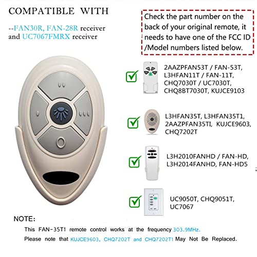 Image of 35T Ceiling Fan Remote Control Replacement for Allen Roth Harbor Breeze FAN35T1 L3HFAN35T1 FAN-35T FAN-11T L3HFAN35T 2AAZPFAN53T 2AAZPFAN-53T L3HFAN11T1 L3HFAN11T2,303.9MHz (Just Remote)