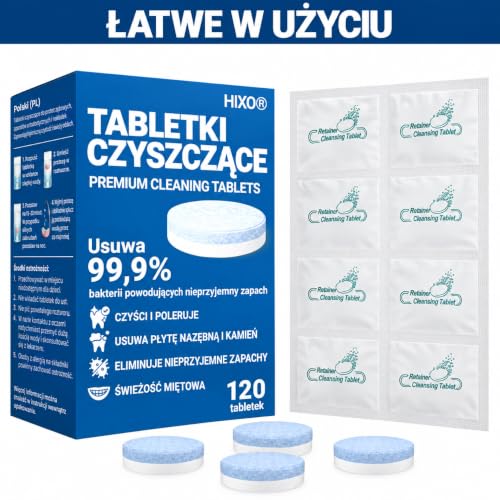 120x Tabletki czyszczące do nakładek dentystycznych – Tabletki do czyszczenia retainerów, alignerów, szyn na bruksizm, aparatów ortodontycznych i protez zębowych