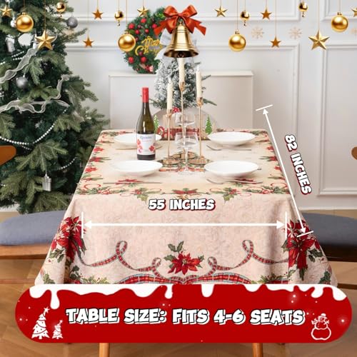 Jessy Home Christmas Tablecloth Xmas Tree Table Cloth Rectangle 55"x82" Winter Table Cover Polyester Wrinkle Resistant Washable Christmas Decoration for Holiday Party Dinner Home – Image 3