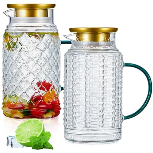 Hsei 2 Pack Glass Pitcher with Lid,68 Oz/2l...