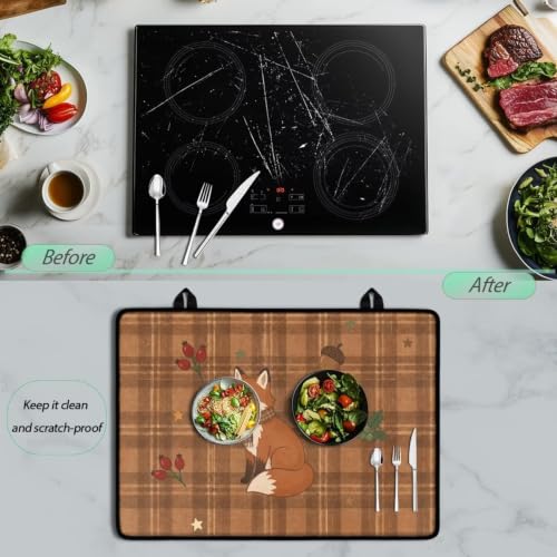 Image of Electric Stove Top Covers Heat Resistant Glass Ceramic Cooktop Cover Mat Fall Season Kitchen Scratch Resistant Flat Top Stove Cover, 29 x 21 Inch, Autumn Fox Berry Print