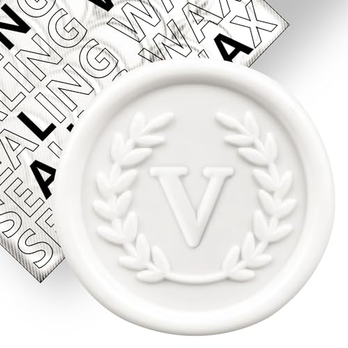 50Pcs White Letter V Adhesive Wax Seal Stickers, Hand-Made, No Need Seal Stamp, Tear and Use Wax Stickers for Wedding Invitations, Envelopes, Christmas Gift