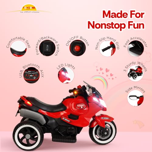 Image of Toyzone Impex Pvt Ltd Trendy Bike Red | Rechargeable Bike 6V | Powered by 6.5 Ah Battery | Music Player with Bluetoooth & USB | 6 Month Battery Warranty | Make in India | for Kids 2+ Years