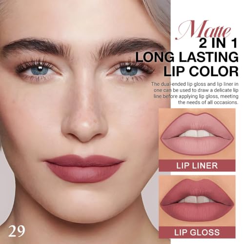 Image of evpct 1Pcs Antique Rose Matte Lip Liner and Liquid Lipstick Stain Makeup Set for women, Nude Pink Long Lasting Smudge Proof Lipstick labiales matte mate larga duracion listip 24 hours originales, 29#