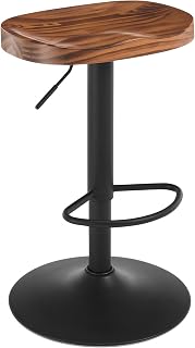 WOLTU Taburete de Cocina, Taburete de Bar sin Respaldo, Sillín Giratorio con Reposapiés, Taburete Ergonomico Tocador, Silla Altura Regulable, Asiento de Madera, Base Metalico, Marrón Vintage