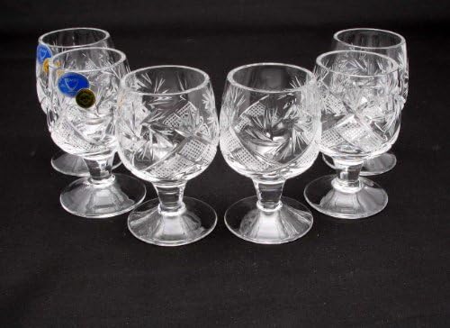SET of 6 Russian CUT Crystal Shot Glasses on Short Stem 50ml Hand Made