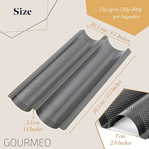 Gourmeo Non-Stick Baguette Baking Pan - French Bread Loaf Tray For 2 Perfectly Baked Baguettes - Perforated Anthracite Baguette Bake Pan For Baking Supplies #TOP1