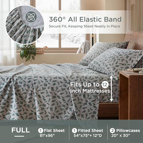 Image of Woolrich Cotton Sheet Set Cottage Charms Print, 100% Cotton Flannel Sheets Warm & Fuzzy Bedding Set Full Size Sheets, Fitted Pocket Fits Up to 14 inch Mattress, Full Pine Branches, 4 Piece