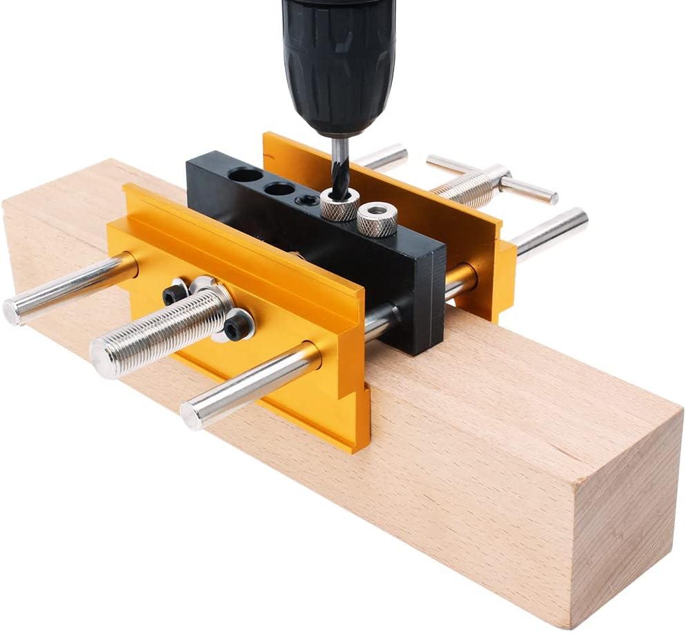 AUTOTOOLHOME Self Centering Doweling Jig Plus 6 inch Widen Wood Dowel Jig Kit Drill Jig for Straight Holes 6 Drill Guide Bushings Set Woodworking Joints Tools