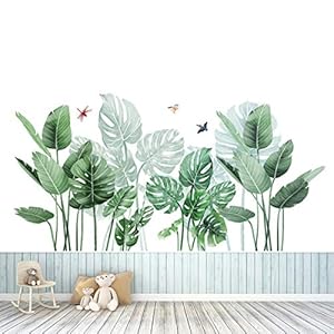 Groene tropische bladeren muursticker, palmblad planten muursticker, Nordic Tropische Planten Schildpad Bladeren…