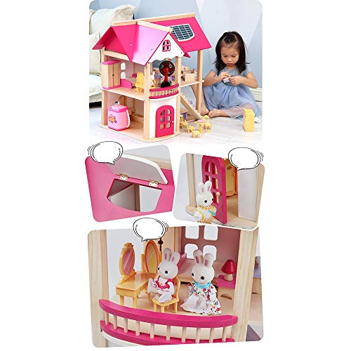 OUPAI Häuser für Modepuppen Holzpuppenhaus, 3-Geschichte Puppenhaus und Möbel Kit mit Möbel und Puppen, Pretend Play… – Bild 4