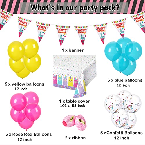 Llama Cactus Party Supplies Set For Girls-24 Guests- Alpaca Theme Kids Birthday Party Tableware, Include Plates Cups Banner Balloons Cutlery Tablecloth Napkins Straws #TOP2