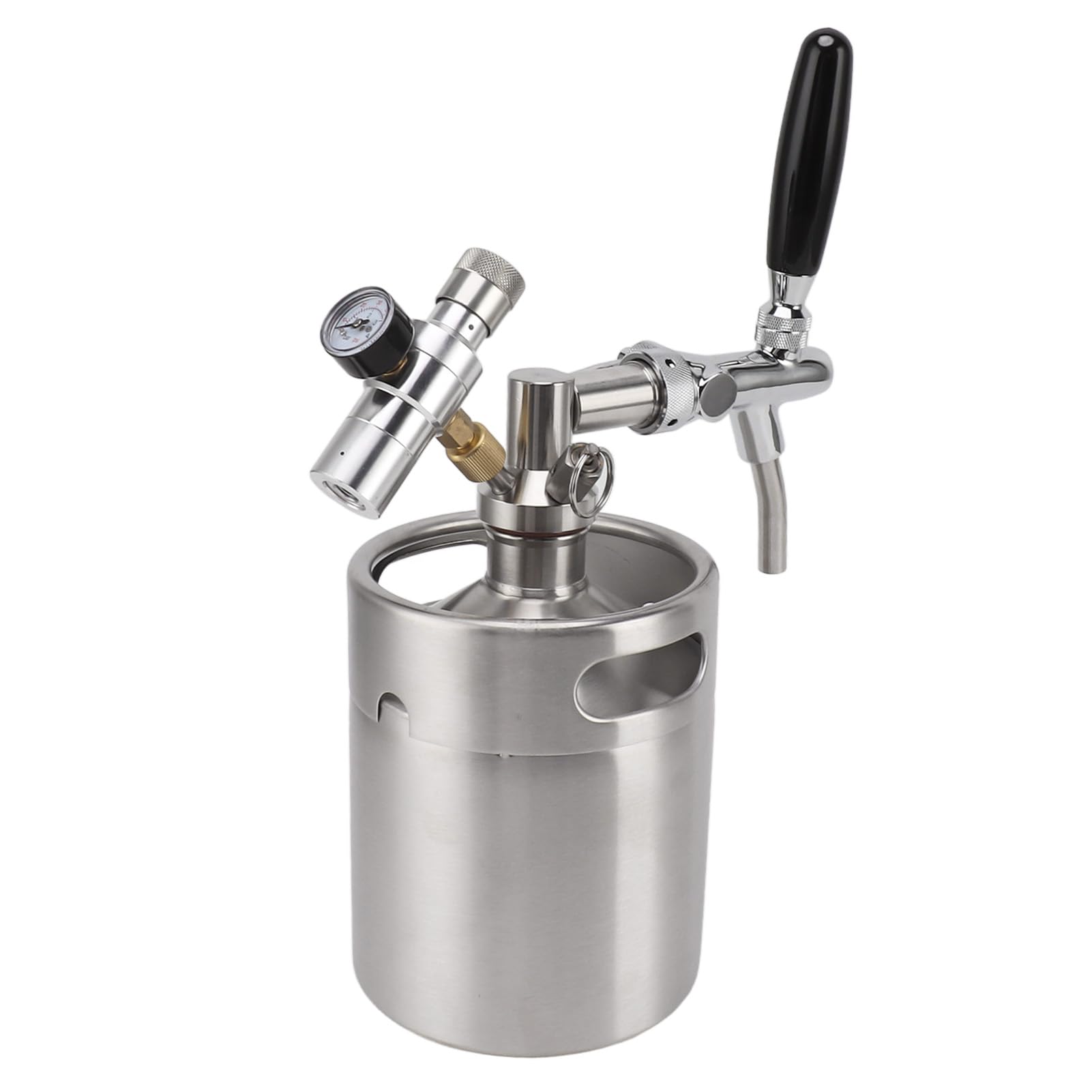 Mini barril de acero inoxidable, capacidad de 2 litros, dispensador doméstico de cerveza ajustable y duradero con calibre de 60 PSI para amantes de la cerveza y bares domésticos