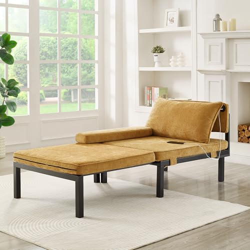 phosir Sofá cama 2 en 1 con USB & Type-C, sillón plegable como cama y sofá, sofá modular con espacio de almacenamiento, pequeño sofá para oficina en casa y habitación de invitados, color amarillo