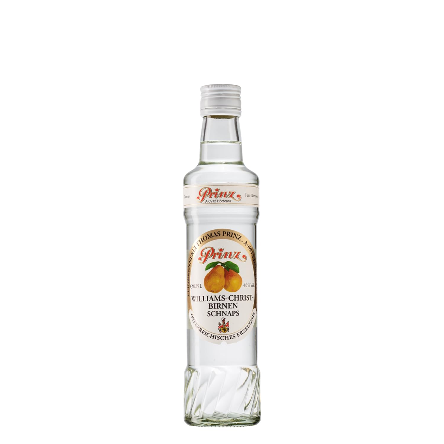 Prinz - Williams-Birnen Schnaps | Hochwertiger Schnaps mit gelben, saftigen Williams-Christbirnen | Geschmacksintensiv mit kräftigem Sortencharakter, 40% vol, 0.35 l