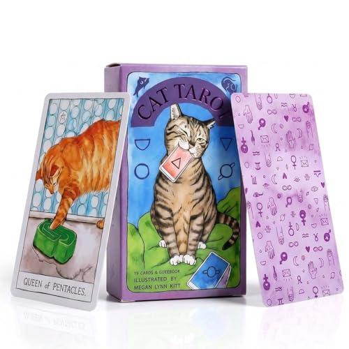 Image of HIYAHB Cat Tarot Cards Deck, 78 Card Tarot Set, English Tarot Cards for Beginners, Cat Theme Fortune Cards, Tarot Reading Deck, Party Game, Mystical Gift Cards, Beginner Fortune Telling Cards