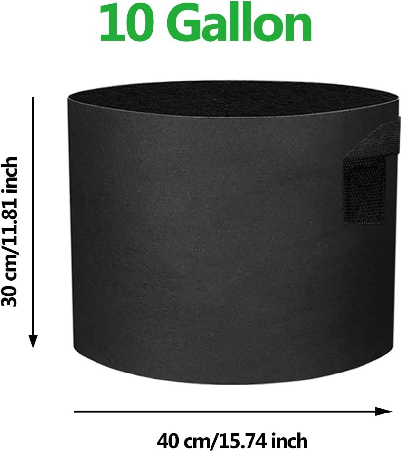 10 Pack 10 Gallon Grow Bags - Black Breathable Fabric Pots Heavy Duty Aeration Fabric Pots Thickened Nonwoven Fabric Pots Plant Grow Bags with Handle