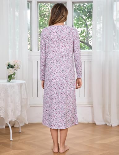 Image of IZZY + TOBY Nightgowns for Women Long Sleeve Soft Cotton Long Warm Nightdress Kintted Night Gown