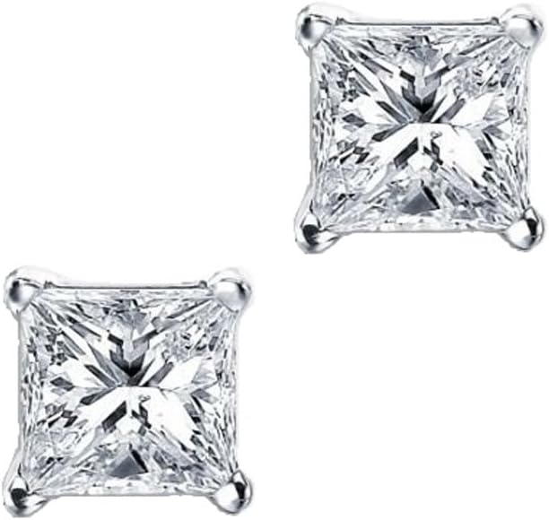 Princess Cut Square CZ Basket Set Sterling Silver Stud Earrings 6mm - Image 2