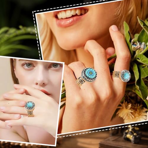 Boutons pression vintage en résine turquoise et bagues interchangeables pour création bijoux