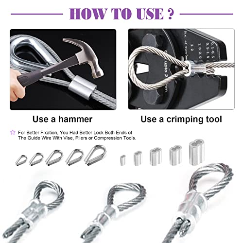 Swpeet 122Pcs Cable Wire Rope Cutter Tool Set, 8 Inch Cable Cutter Up To 5/32", With 5 Size Aluminum Double Crimping Loop Sleeve, 5 Size Stainless Steel Thimble And Cut Work Resistant Gloves #TOP3