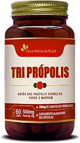 Tri Própolis 500mg 60 Capsulas - União das Própolis Vermelha, Verde e Marrom - Flora Nativa