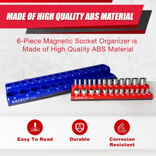 Image of EACELIY Magnetic Socket Organizer Set SAE & Metric Deep & Shallow Socket Holder Kit, Socket Trays (sockets not included) (6PCS 3 COLOR))