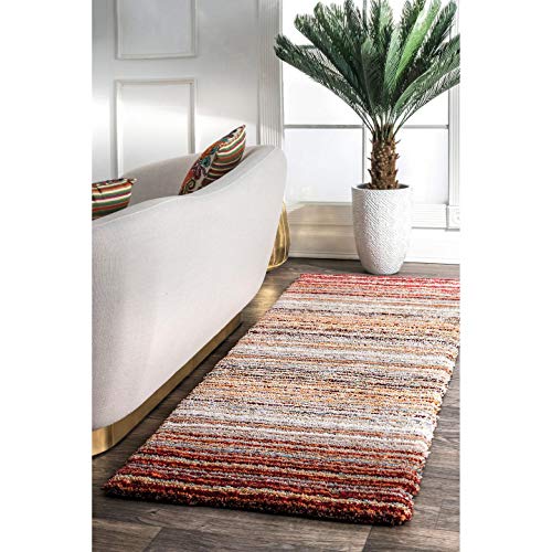 Nuloom Drey Striped Shag Area Rug, 8' X 10', Red Multi #TOP5