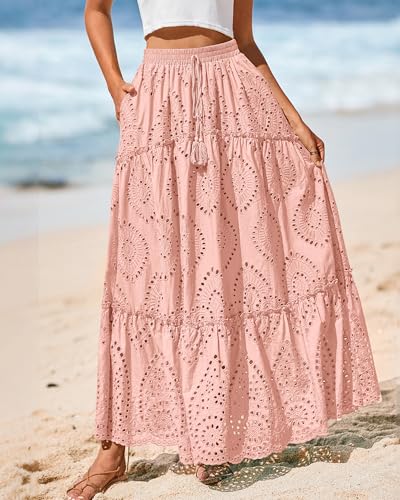 Image of BTFBM Eyelet Long Skirts for Women Beach Vacation