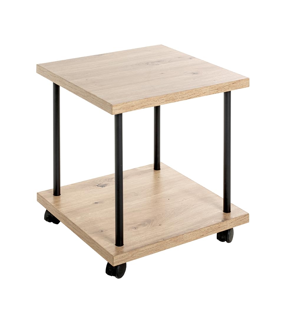 HAKU Tavolino su rotelle rovere chiaro nero piano in MDF struttura in metallo carrello di servizio con rotelle - Dimensioni: L 40 x A 45 x P 40 cm Stile: Moderno