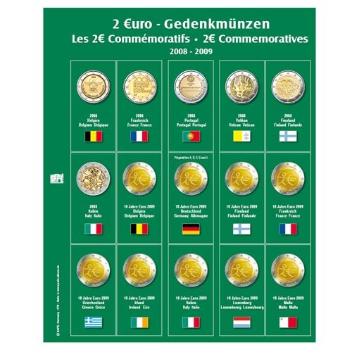 SAFE 7341-4 Premium Coin Covers Complementary Coin Covers with Illustrated Sheets 2 Euro Coins Commemorative Coins 2008-2009