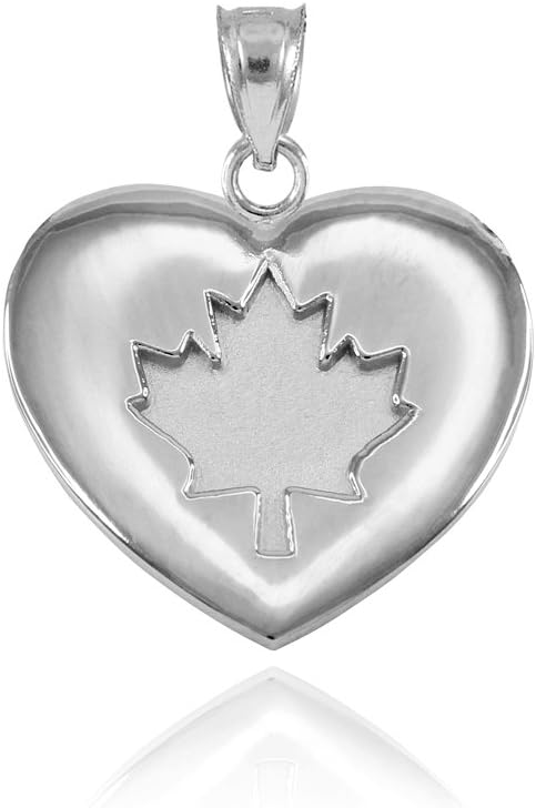 925 Sterling Silver Canada Maple Leaf Heart Charm Pendant