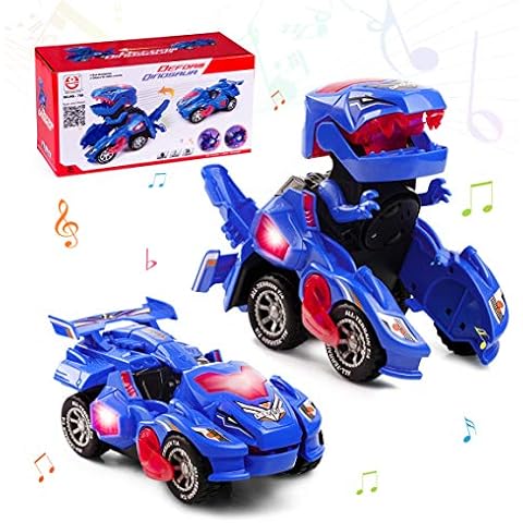Highttoy Dinosaurier Transformator Auto Spielzeug ab 3 4 5 6 Jahre Jungen,Automatische Verformung Dinosaurier Auto mit Licht und Ton Kinder Dinosaurier Spielzeug Geschenke Jungen ab 3 Jahre Blau Cover