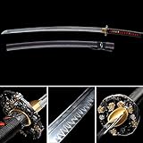 xinan2018 Wooden Scabbard Samurai Katana Real T10 1045 1060 1090 Battle Ready Hand Forged Damascus Carbon Steel Heat Tempered Full Tang Sharp Handmade Gold Wall Mount Steel