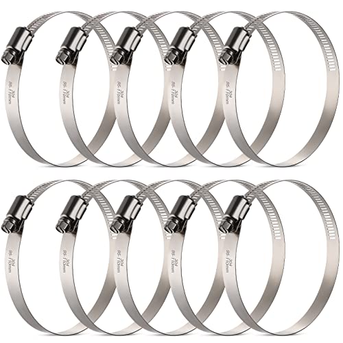 OURU Large Hose Clamps 10 Pack 4 Inch Stainless Steel Hose Clamps Adjustable from 3-3/4-4-5/16/95-110mm Metal Worm Gear Duct Clamp for Air Ducting Dryer Vent Hose Fuel Line Automotive