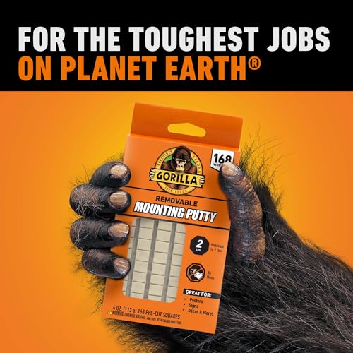 Gorilla Mounting Putty, Natural Tan Color, 168 Pre-Cut Squares (Pack of 2) - Non-Toxic Removable & Repositionable Wall Putty by GORILLA - Image 8
