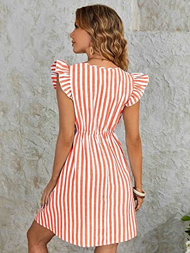 Image of Leriya Fashion Western Dress || Rayon Vertical Striped Printed Dress for Women || Flounce Cap Sleeve | V-Neck | Drawstring Waist Flared Dress || Summer Short Dresses for Women.