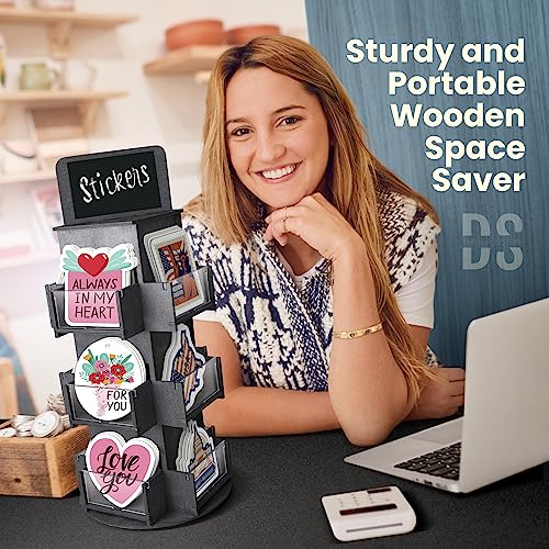 DS THE DISPLAY STORE 3 Tier Rotating Sticker Display Stand for Vendors, Black Wooden Countertop Organizer Shelf for Coasters, Retail, Showcase, Tradeshow